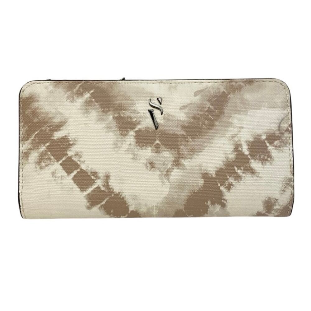 Simply Vera Wang Wallet Faux Leather Snake Skin Cream Brown Snap Closure READ